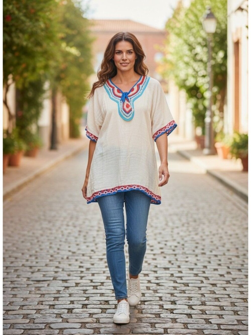 MPL Hawaii Boho Embroidered Tunic Top Swim Cover Up Crochet Details Lightweight